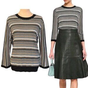 NWT Kate Spade Striped Sweater Sz.XL Black Cream Striped Crewneck Boho Preppy